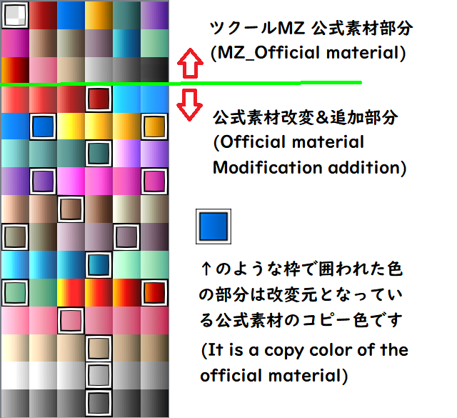 【MZ】[キャラクター生成]デフォルトの服色の濃淡パターンを増やしたい！素材 【解説】服の色_カラーマークについて.png